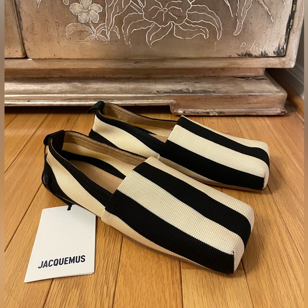 Jacquemus Striped Black and Cream Flats